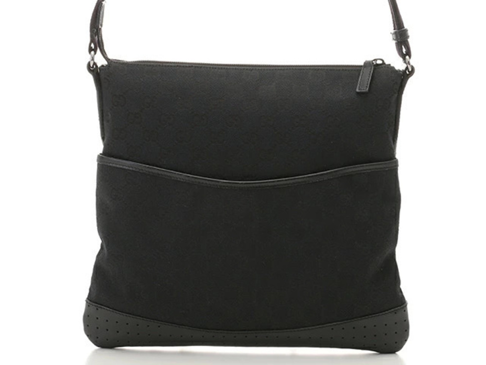 Gucci Shoulder Bag Hobo Black GG Canvas Calfskin